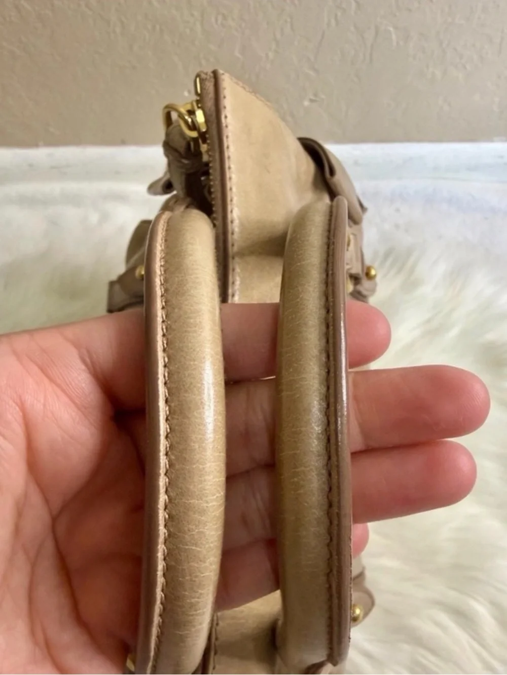 Miu Miu Tan Leather Satchel with Gold-Tone Hardware